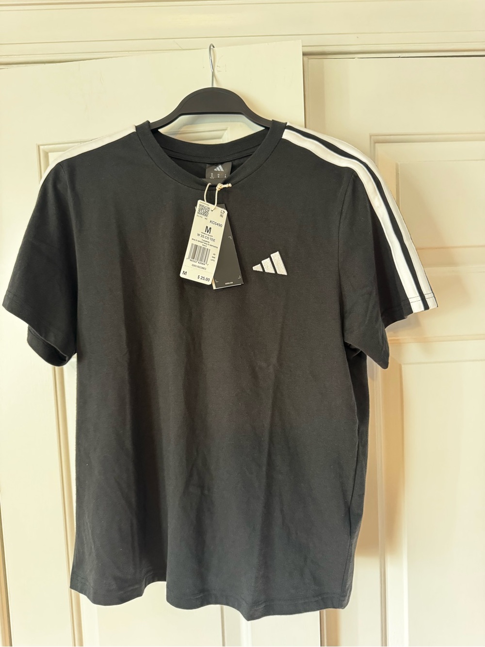 adidas Black Short-Sleeve Tee with White Shoulder Stripes
